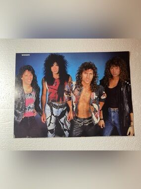 Winger Band Pinup - Blue Background with Multicolor Outfits